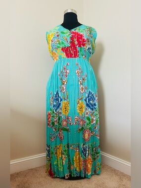 Me 2 Magic Turquoise Maxi Dress w Bloom Print XL